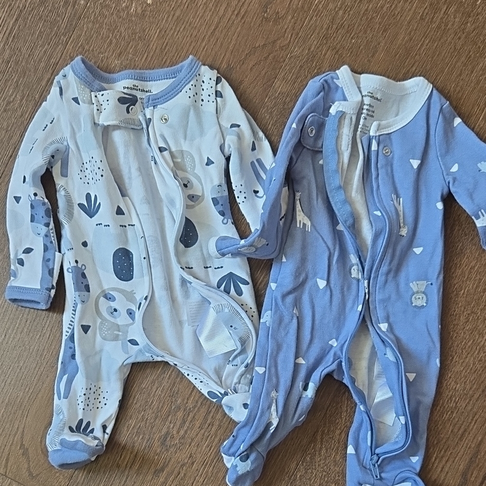 Unbranded Light Blue & Blue Baby Footed One-Piece Pajamas - 2-Pack